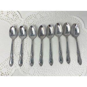 Lot of 8 Oneida FENWAY Dream Glossy Stainless Teaspoons 6" Wm A Rogers Vintage